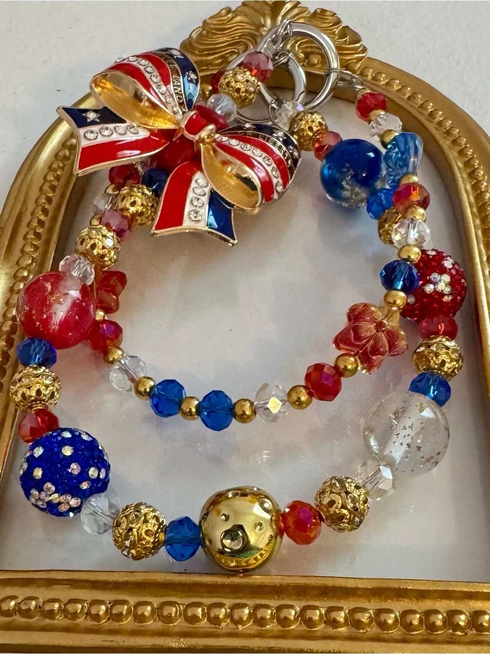New Patriotic Red Blue Gold Beaded Phone Chain